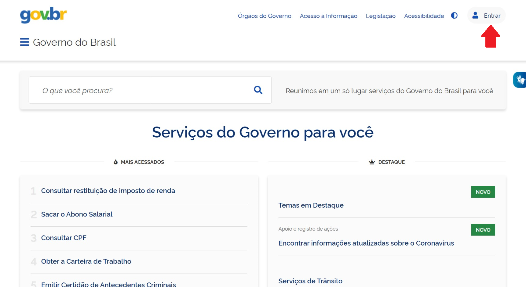Portal gov.br para acesso aos serviços do INSS